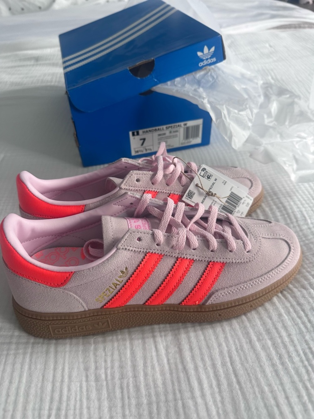 adidas Pink Suede Sneakers with Bright Red Stripes